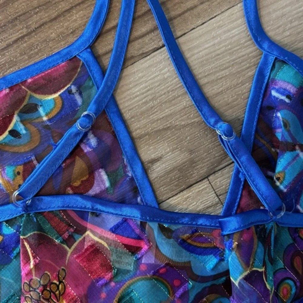 Vintage Victoria's Secret VS Gold‎ Label Lingerie Teddy Size M Coquette Rainbow